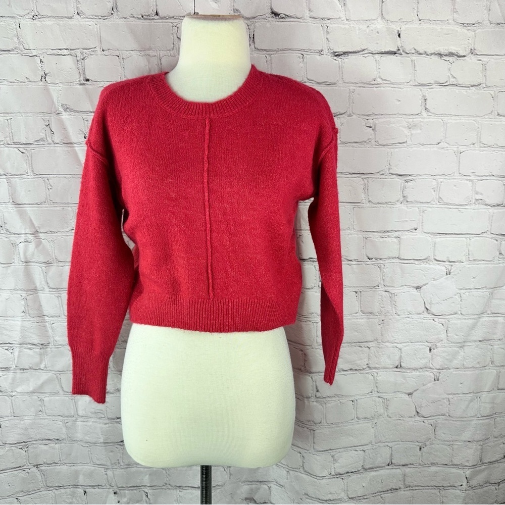 GB Girls M 8/10 muted Red Crew Neck cropped Sweater cozy fuzzy holiday winter